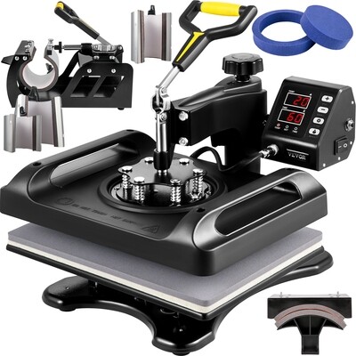 Heat Press Machine 8-in-1 Heat Press Set, 12x15-inch Sublimation Press Machine for T-Shirts, Mugs, Hats, and Custom Transfers
