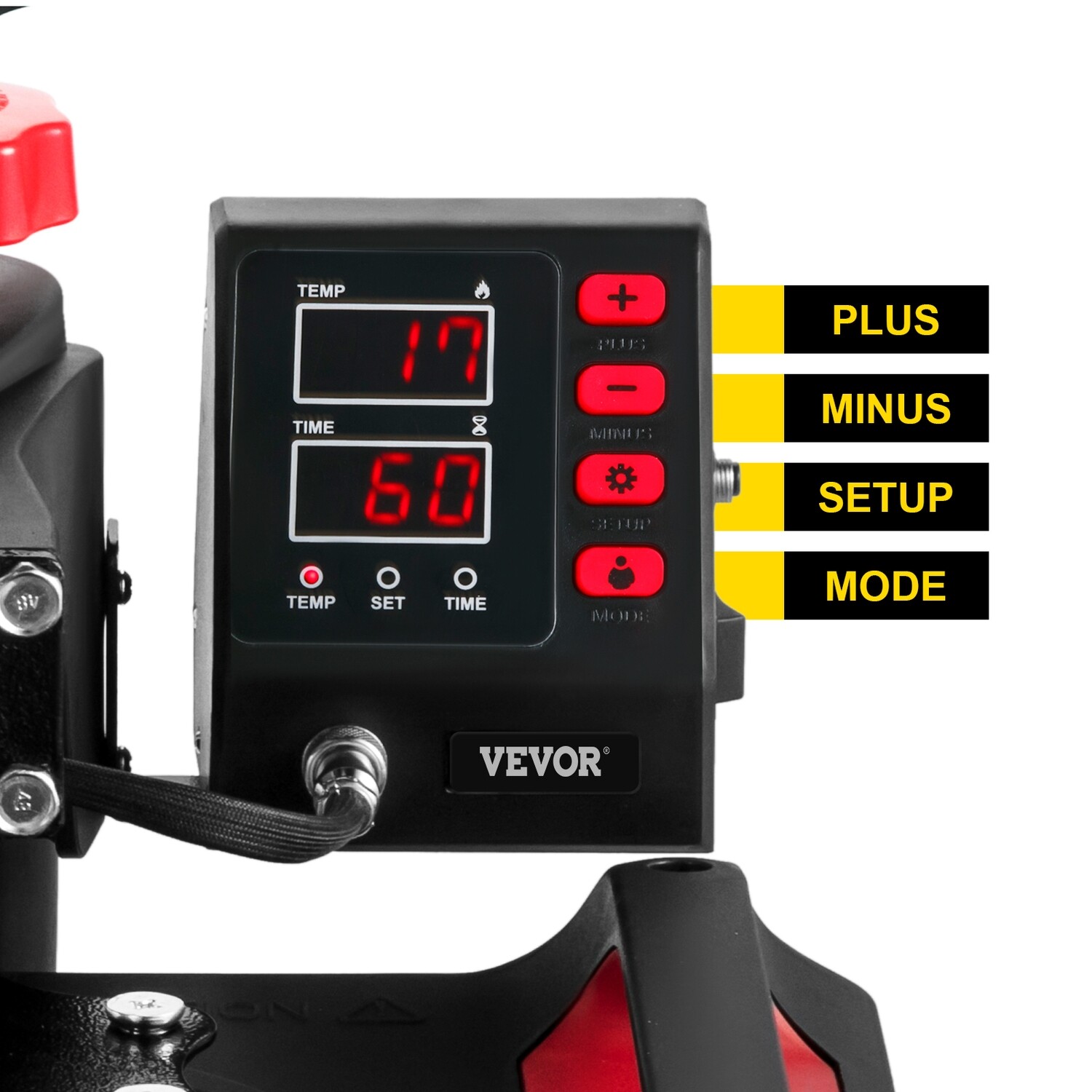 Heat Press Machine Red 5-in-1 12x15 Heat Press Sublimation for T-Shirts, Mugs, Caps, and Custom Transfers