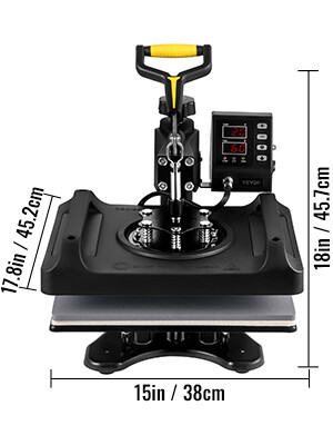 Black Heat Press Machine 12x15 Inch – 6-in-1 Sublimation Press for T-Shirts, Mugs, Hats, and More