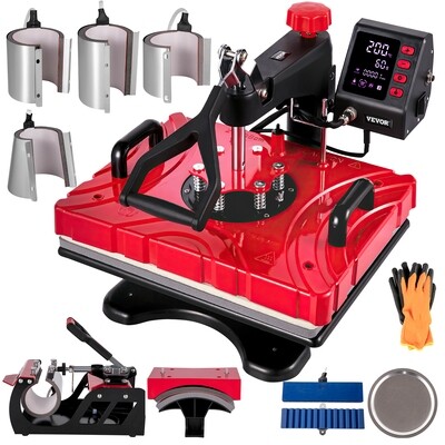 Heat Press 12x15 Red Sublimation Machine for Pens, Mugs, and More, 10-in-1 Multifunctional Heat Press for Custom Printing on Various Items