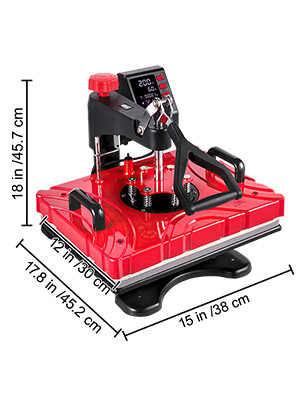 Heat Press 12x15 Red Sublimation Machine for Caps and Mugs, 8-in-1 Multifunctional Heat Press for T-Shirts, Mugs, Hats, and More
