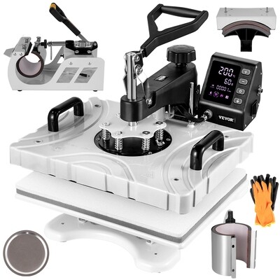 Heat Press 12x15 Inch Sublimation Machine for Caps and Mugs, 6-in-1 Multifunctional Heat Press for T-Shirts, Mugs, Hats, and More