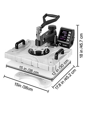Heat Press 12x15 Inch Sublimation Machine for Caps and Mugs, 6-in-1 Multifunctional Heat Press for T-Shirts, Mugs, Hats, and More