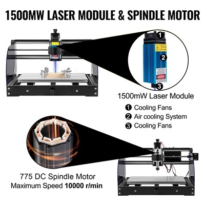 CNC 3018 Pro Machine, Laser Engraver – 3 Axis, GRBL Control, 10000 RPM, High-Precision for Wood, Plastic, Acrylic, and More