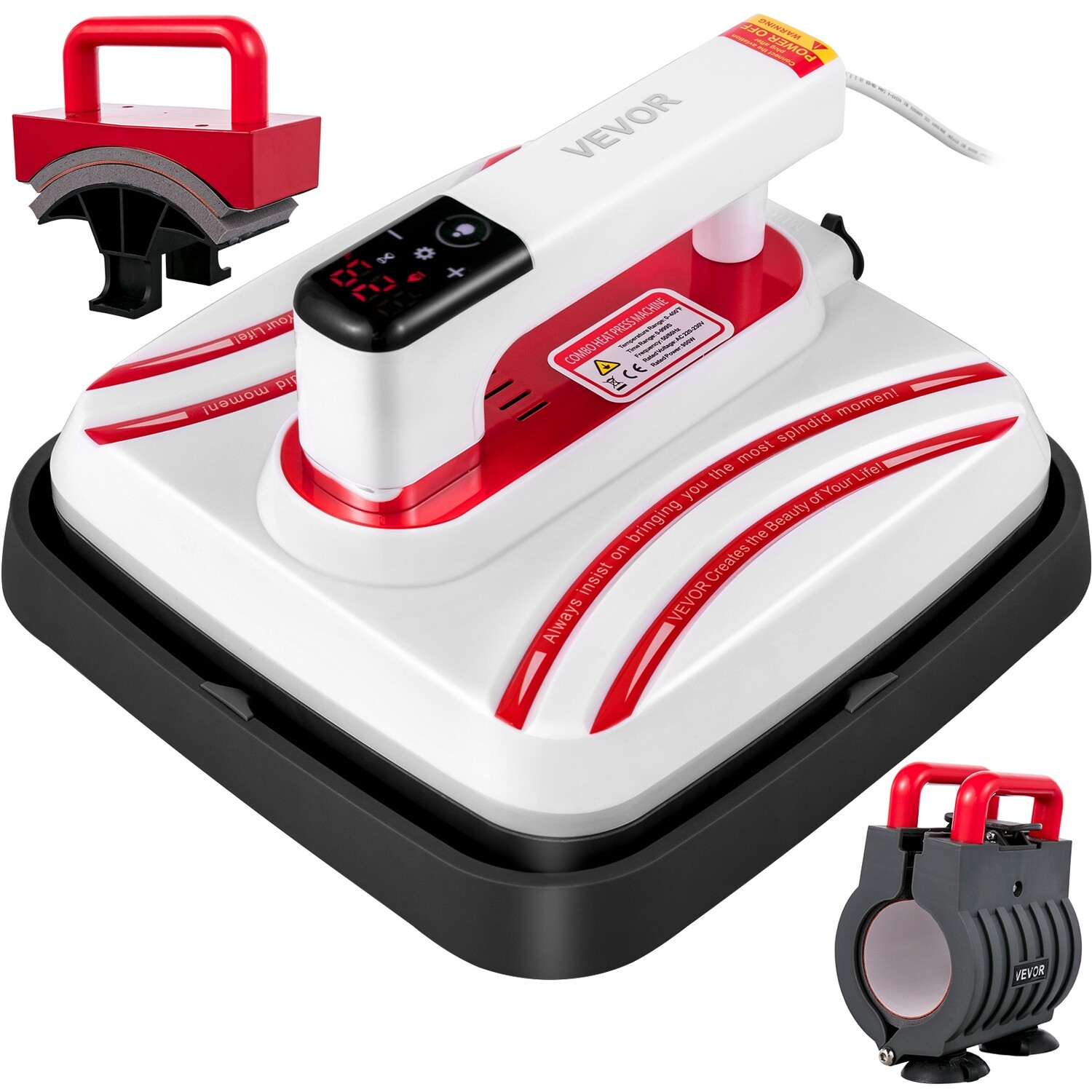 Red Portable 3 In 1 Heat Press Machine for Mug Cap, Heat Press Easy Press 10x10