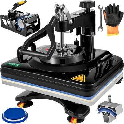 Black 15&quot; x 12&quot; 5-in-1 Heat Press Machine – T-Shirt, Mug, Plate, Hat, and Cap Press for Versatile Custom Printing