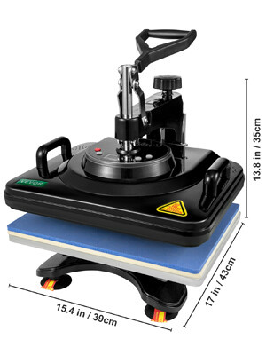Black 15&quot; x 12&quot; 5-in-1 Heat Press Machine – T-Shirt, Mug, Plate, Hat, and Cap Press for Versatile Custom Printing