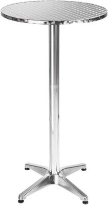 Round, height-adjustable, aluminum bistro tables come in a variety of types.