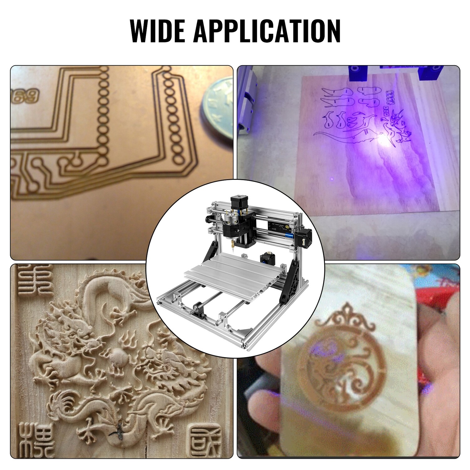 CNC Router Kit Wood Router with 500mW Laser Engraver – GRBL Control 3-Axis PCB PVC Milling Machine with Offline Controller, 240x180x40mm