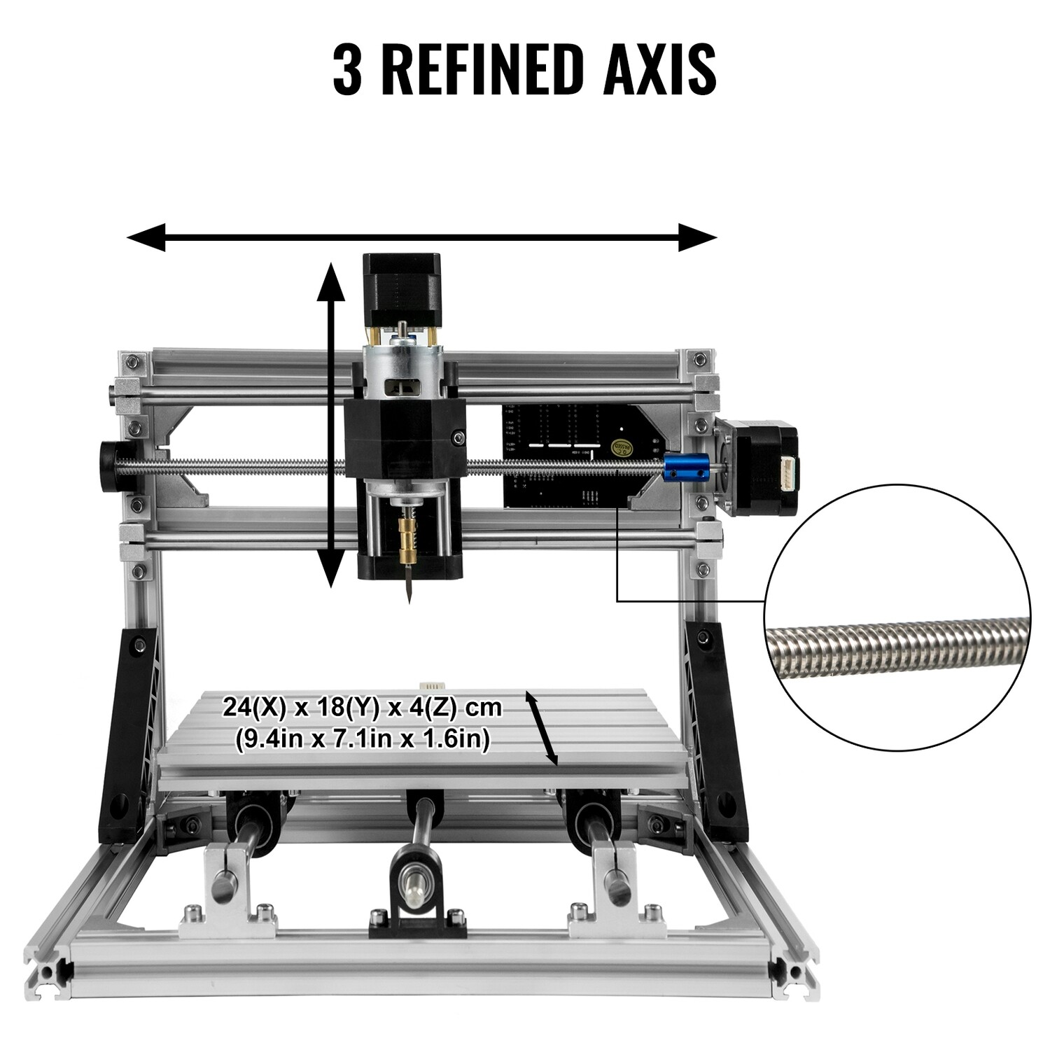 CNC Router Kit Wood Router with 500mW Laser Engraver – GRBL Control 3-Axis PCB PVC Milling Machine with Offline Controller, 240x180x40mm