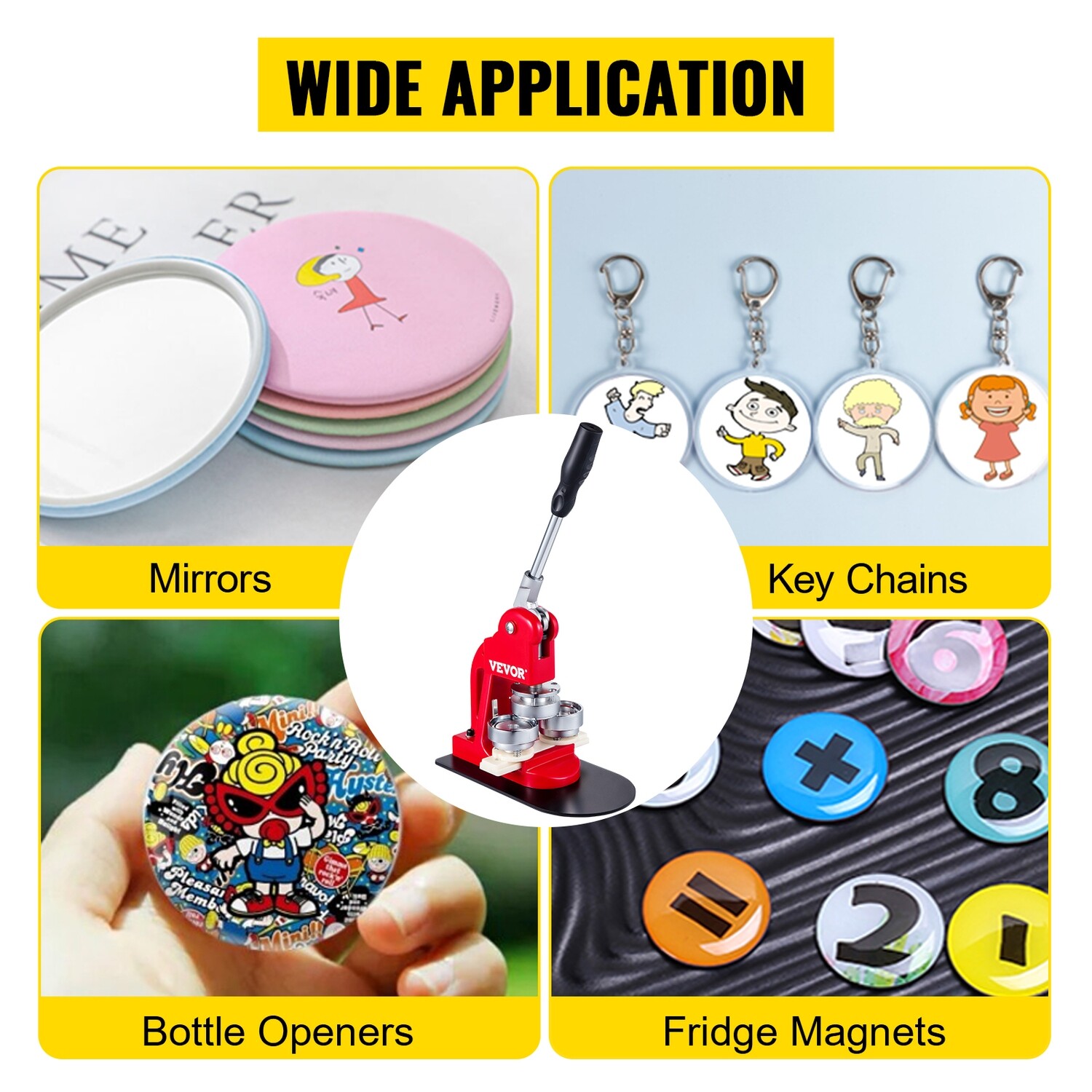 Button Badge Maker Punch Press Machine with Circle Cutter – 500 Pcs 58mm (2.28&quot;) Buttons