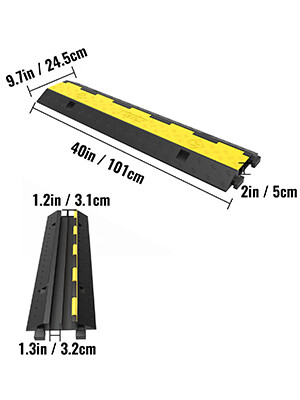 3-Pack Protective Wire Cord Ramp Driveway Rubber Traffic Speed Bumps – Heavy-Duty Cable Protector with 11000lbs Axle Capacity – Ideal for Safe Vehicle Passage and Cord Management