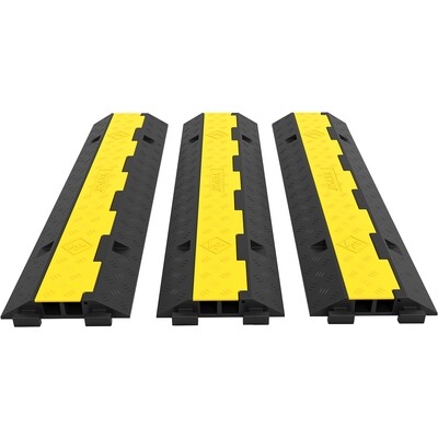 3-Pack Protective Wire Cord Ramp Driveway Rubber Traffic Speed Bumps – Heavy-Duty Cable Protector with 11000lbs Axle Capacity – Ideal for Safe Vehicle Passage and Cord Management