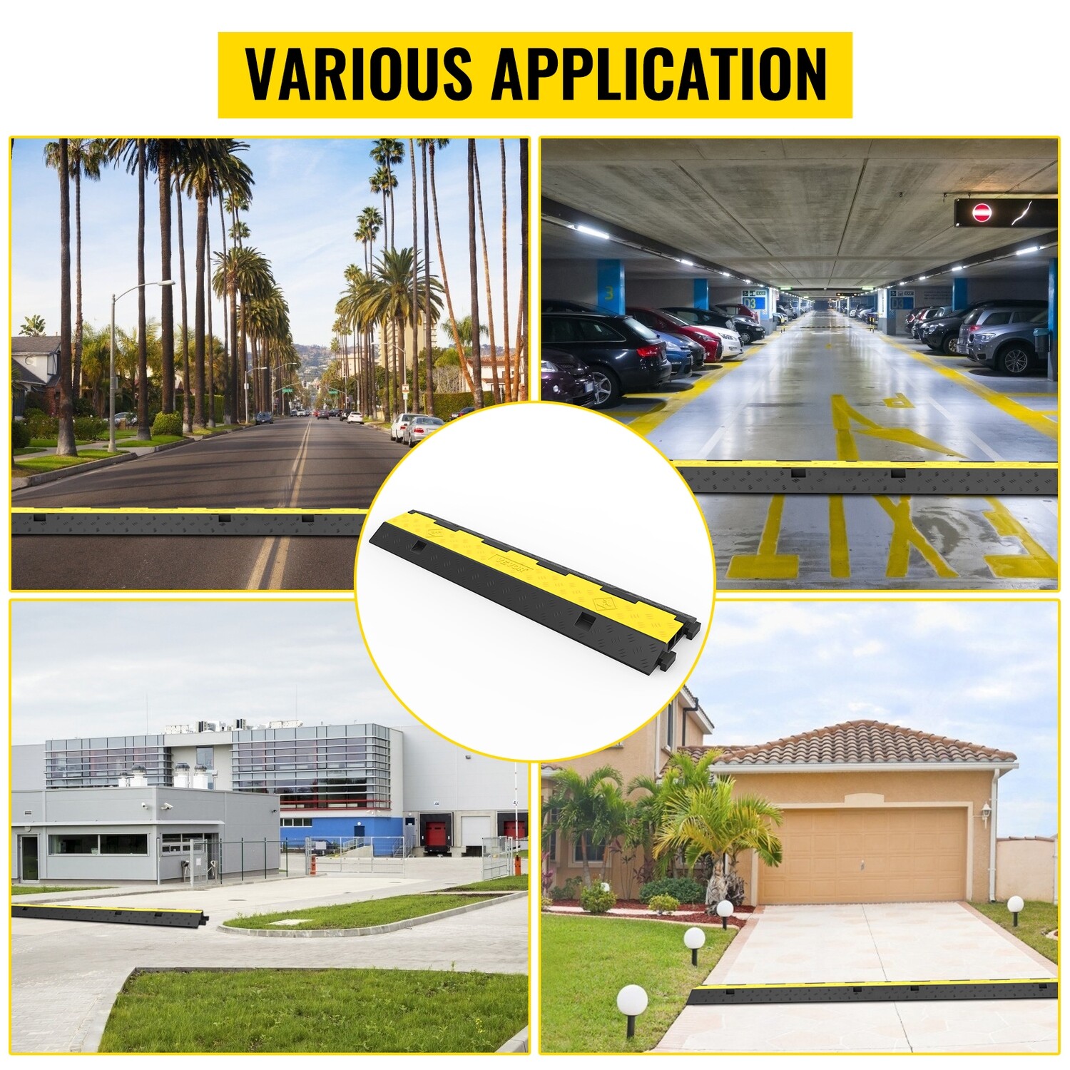 3-Pack Protective Wire Cord Ramp Driveway Rubber Traffic Speed Bumps – Heavy-Duty Cable Protector with 11000lbs Axle Capacity – Ideal for Safe Vehicle Passage and Cord Management