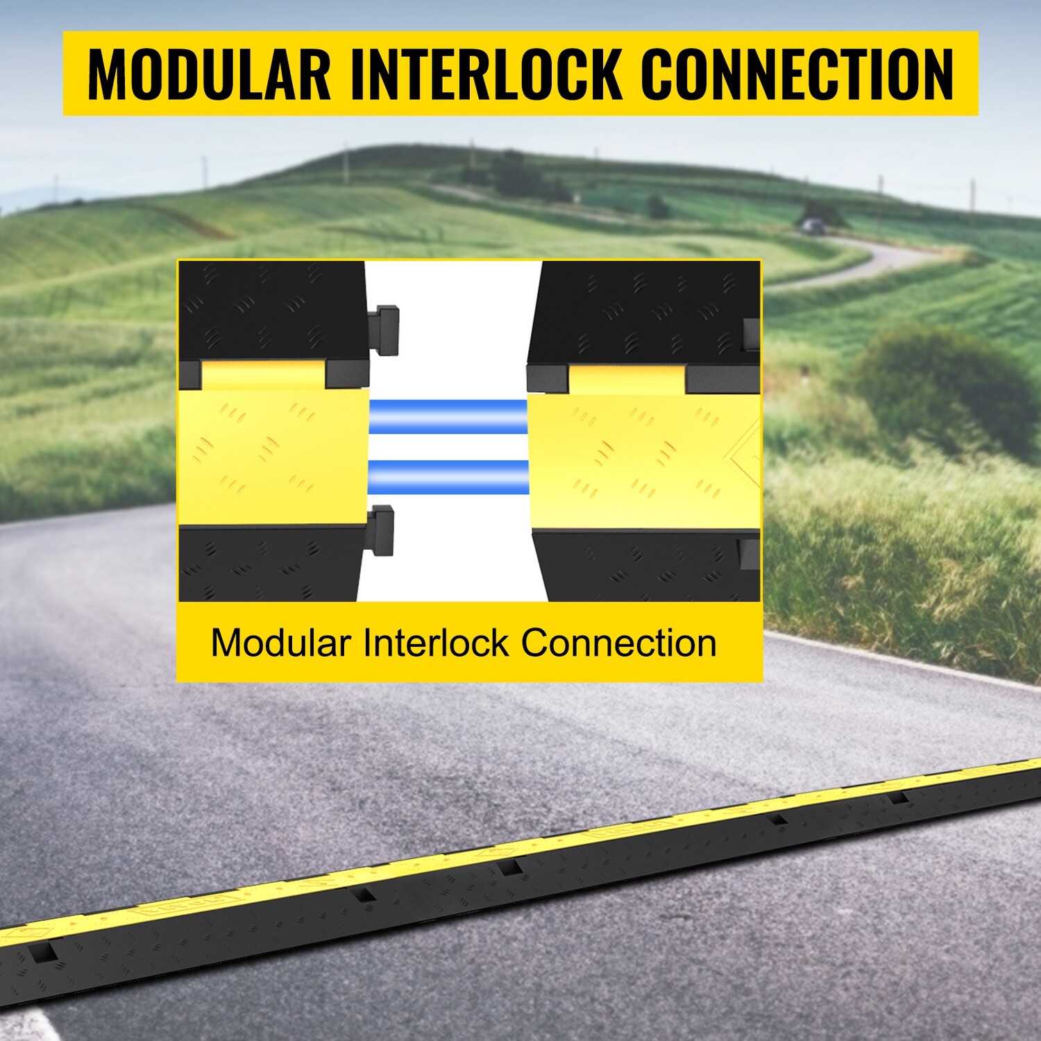 3-Pack Protective Wire Cord Ramp Driveway Rubber Traffic Speed Bumps – Heavy-Duty Cable Protector with 11000lbs Axle Capacity – Ideal for Safe Vehicle Passage and Cord Management