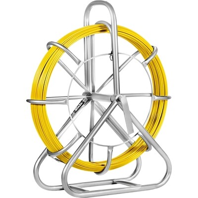 Duct Rodder Fish Tape Electrical Cable Running Puller – Hand-Operated Draw Wire Retractable Threader with Cage Wheel Stand for Easy Cable Installation