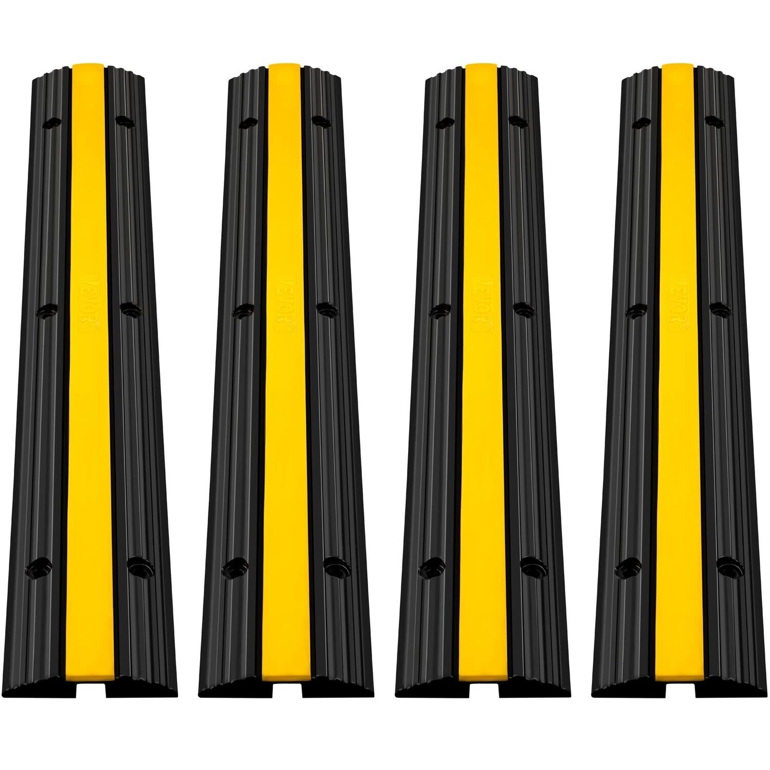 Heavy Duty 1-Channel Rubber Cable Protector Ramps, 4 Pack