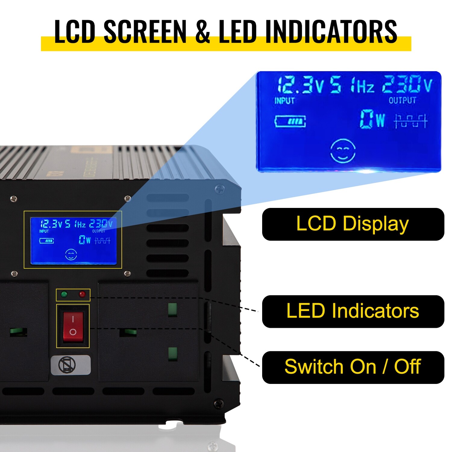 Modified Sine Wave Power Inverter 2000w Dc 12v To Ac 240v W/lcd