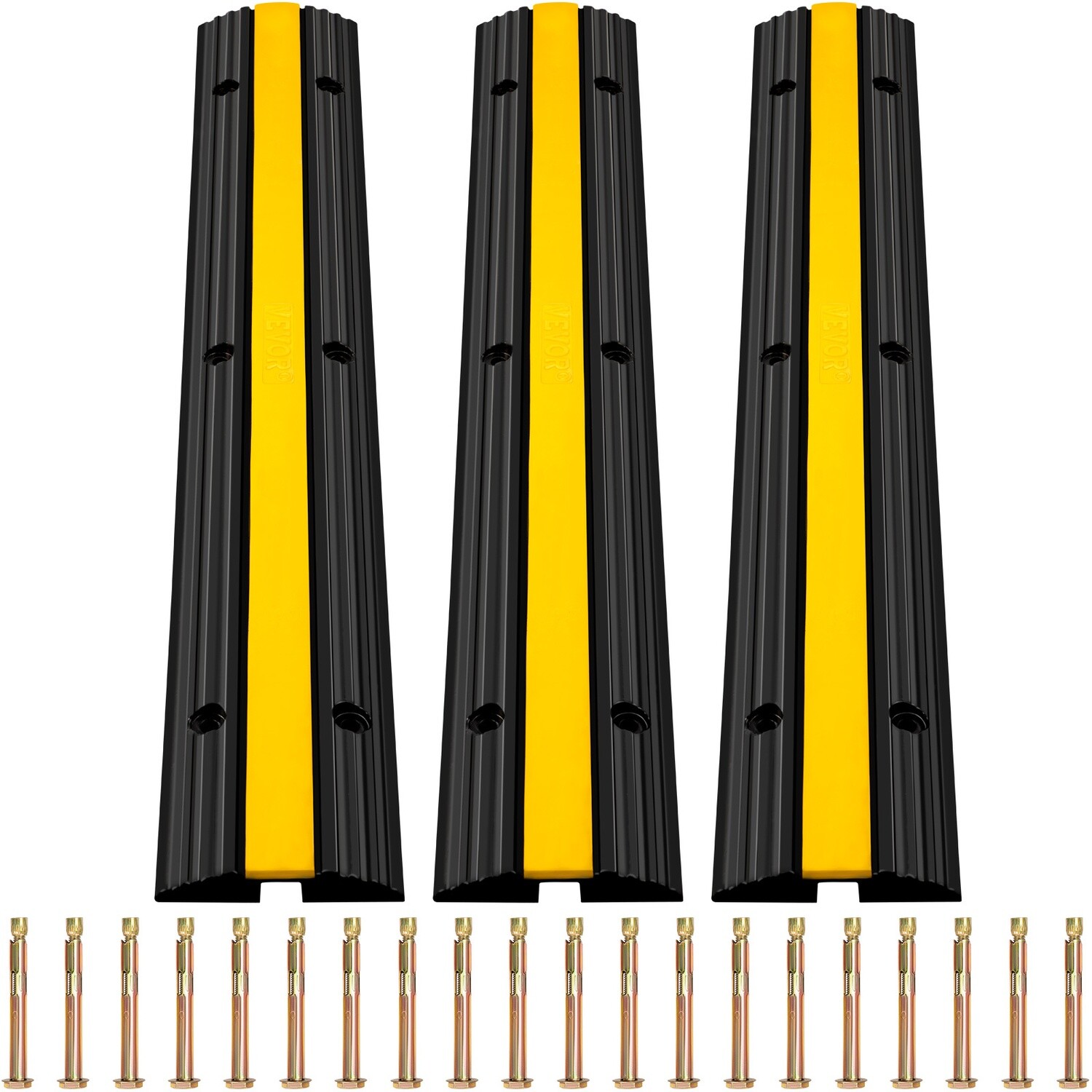 3-Pack Modular Rubber Speed Bump Driveway Cable Protector Ramp