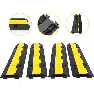 4PCS 2-Cable Rubber Speed Bump Cable Protector Ramp – 40&quot;x9.7&quot;x2&quot; Heavy-Duty Cord Guard for Driveways and Walkways – Durable Protection for Cables and Safe Vehicle Passage