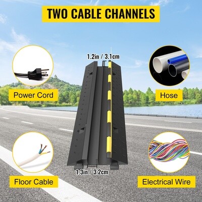 4PCS 2-Cable Rubber Speed Bump Cable Protector Ramp – 40"x9.7"x2" Heavy-Duty Cord Guard for Driveways and Walkways – Durable Protection for Cables and Safe Vehicle Passage
