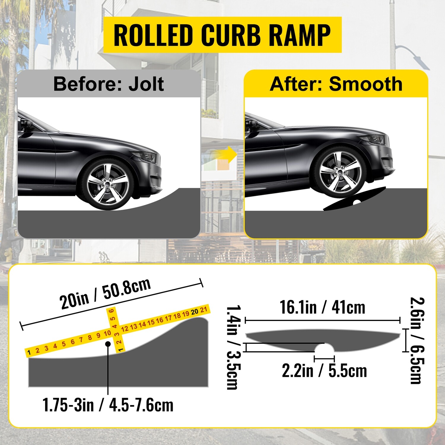 1 &amp; 2 Piece Heavy-Duty Rubber Driveway Curb Ramp – Durable Threshold Ramp for Cars, Trucks, SUVs – Smooth Access &amp; Protection Against Curb Damage