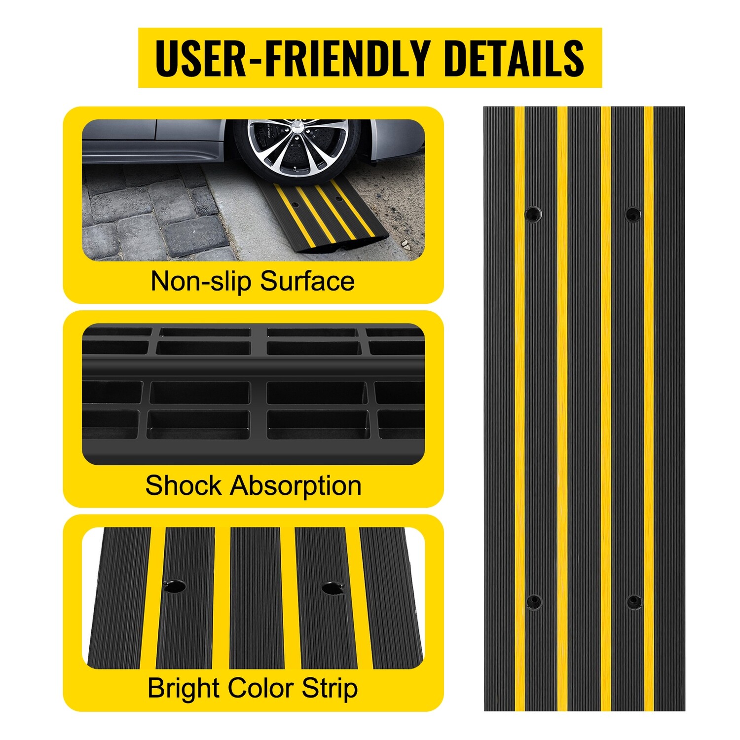 1 &amp; 2 Piece Heavy-Duty Rubber Driveway Curb Ramp – Durable Threshold Ramp for Cars, Trucks, SUVs – Smooth Access &amp; Protection Against Curb Damage