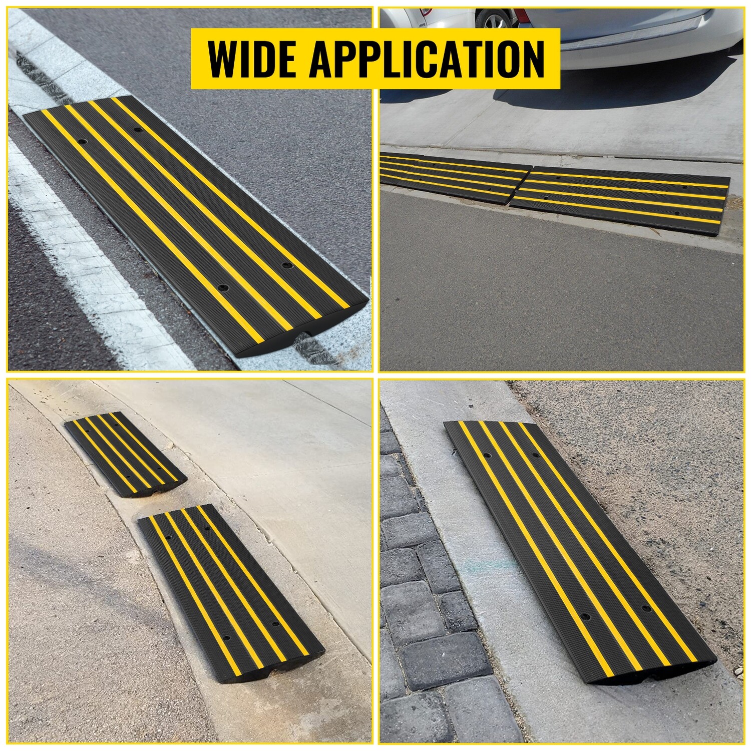 1 &amp; 2 Piece Heavy-Duty Rubber Driveway Curb Ramp – Durable Threshold Ramp for Cars, Trucks, SUVs – Smooth Access &amp; Protection Against Curb Damage