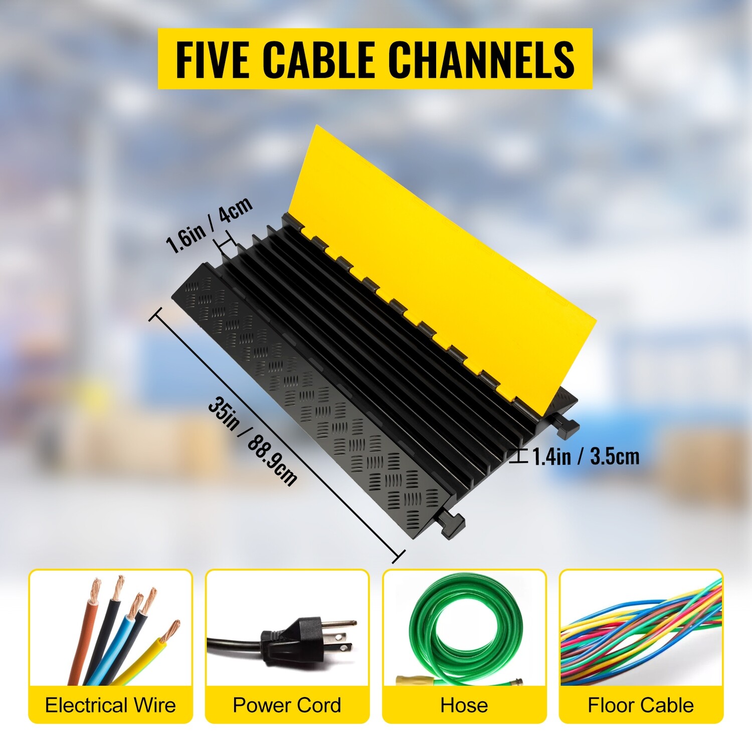 Extreme Cable Ramps 5 Channel Rubber Cable Protectors – Heavy-Duty 66,000lbs Capacity for Safe and Organized Cable Management