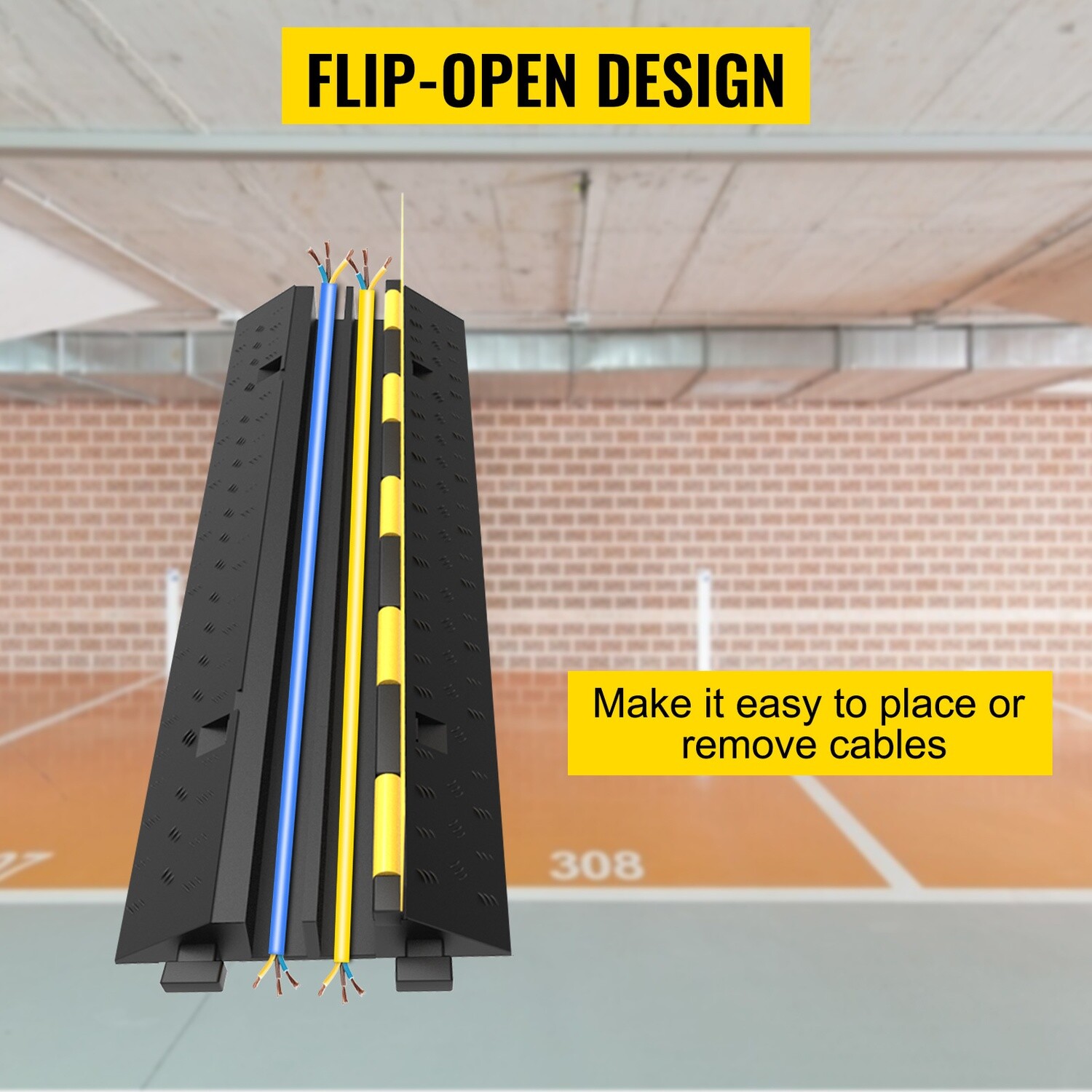 5PCS 2-Cable Rubber Speed Bump Cable Protector Ramp 40&quot;x9.7&quot;x2&quot; Heavy-Duty Cord Guard for Driveways and Walkways