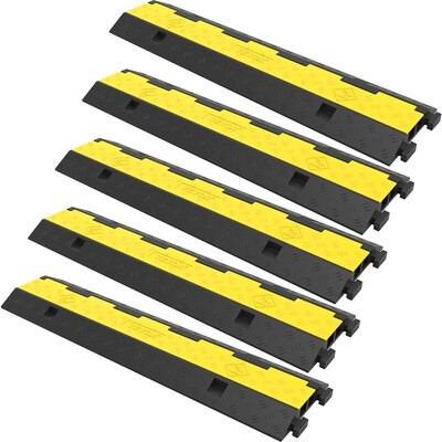 5PCS 2-Cable Rubber Speed Bump Cable Protector Ramp 40&quot;x9.7&quot;x2&quot; Heavy-Duty Cord Guard for Driveways and Walkways