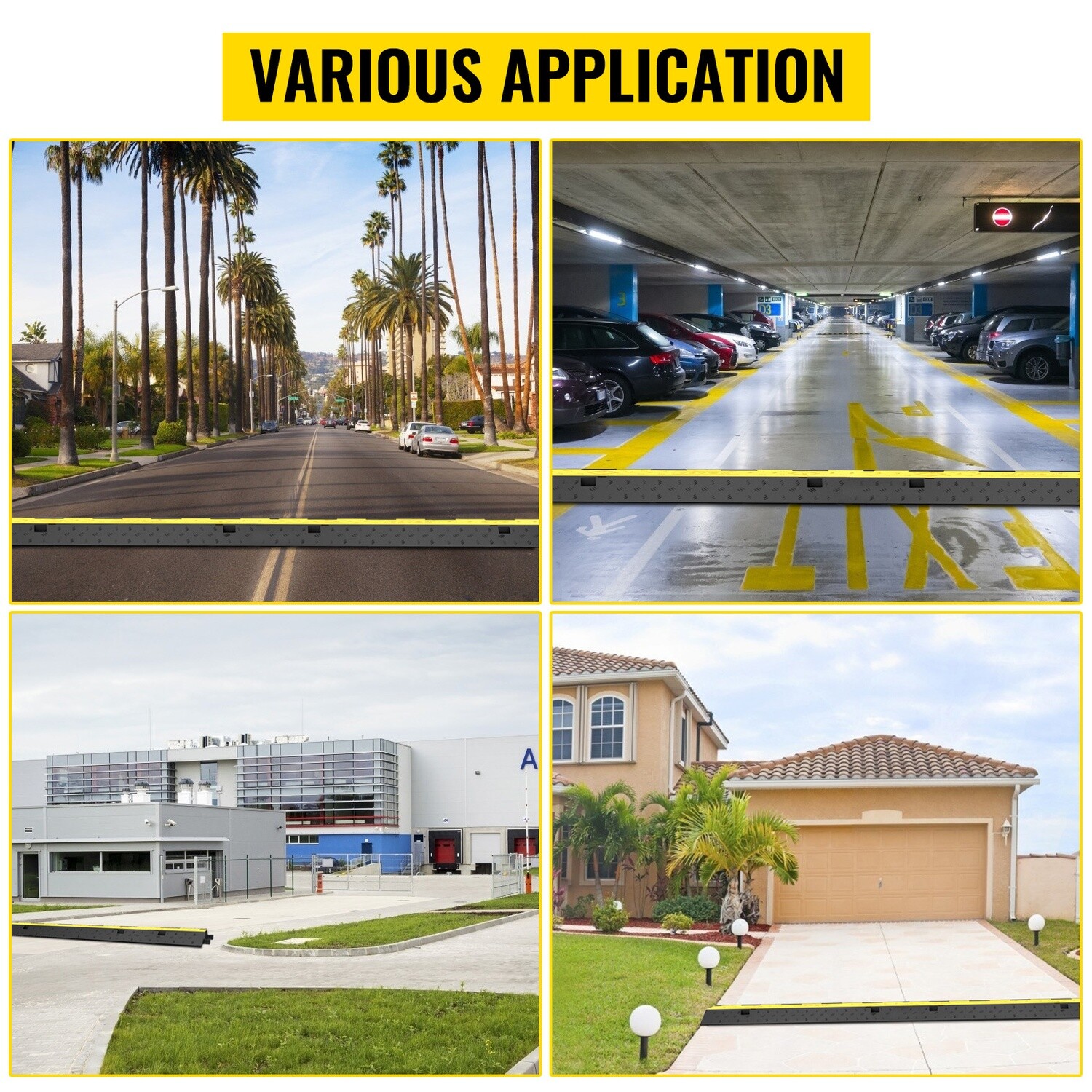 5PCS 2-Cable Rubber Speed Bump Cable Protector Ramp 40&quot;x9.7&quot;x2&quot; Heavy-Duty Cord Guard for Driveways and Walkways