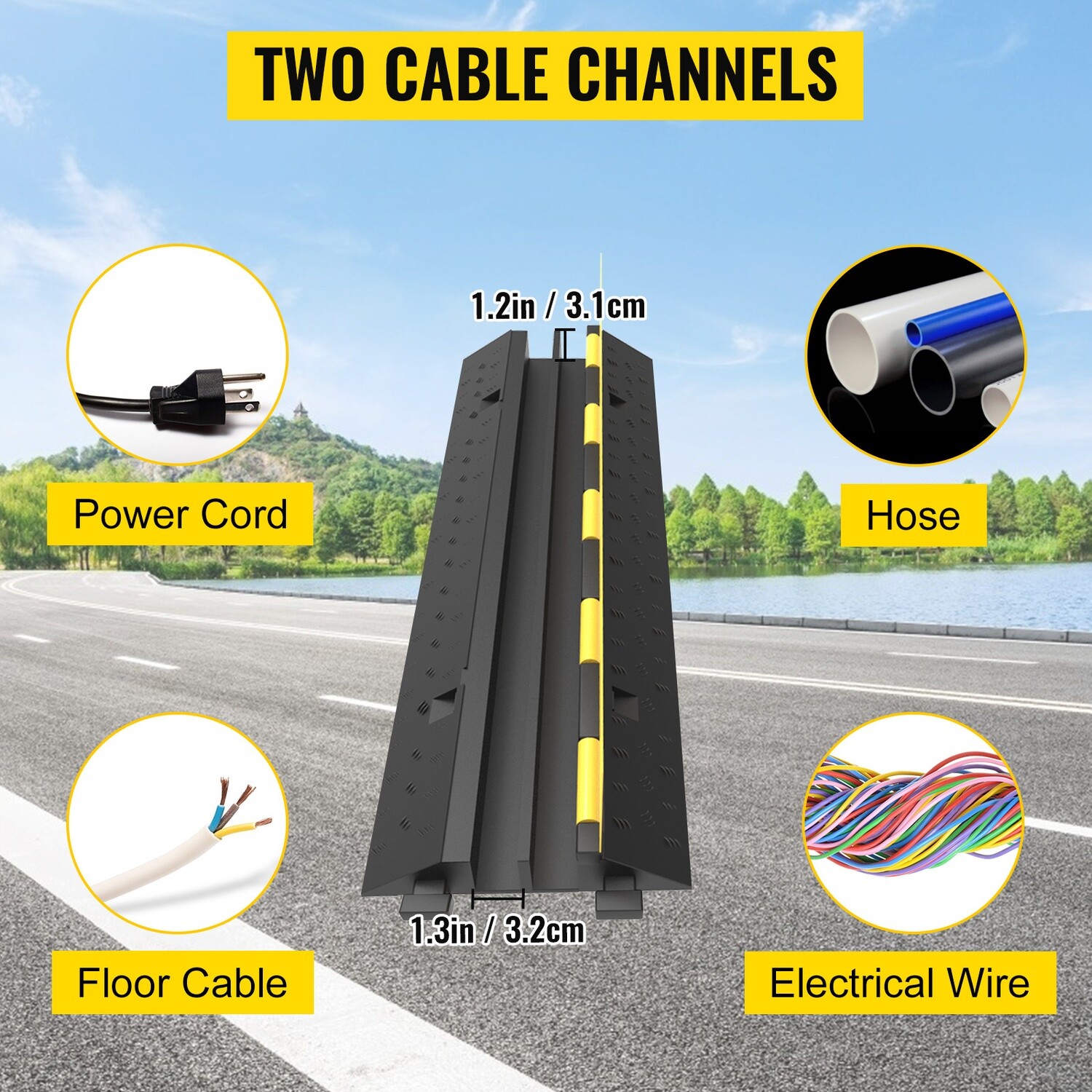 5PCS 2-Cable Rubber Speed Bump Cable Protector Ramp 40&quot;x9.7&quot;x2&quot; Heavy-Duty Cord Guard for Driveways and Walkways