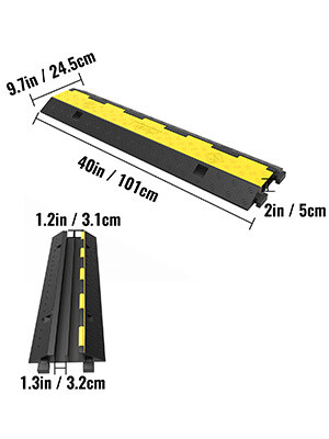5PCS 2-Cable Rubber Speed Bump Cable Protector Ramp 40&quot;x9.7&quot;x2&quot; Heavy-Duty Cord Guard for Driveways and Walkways
