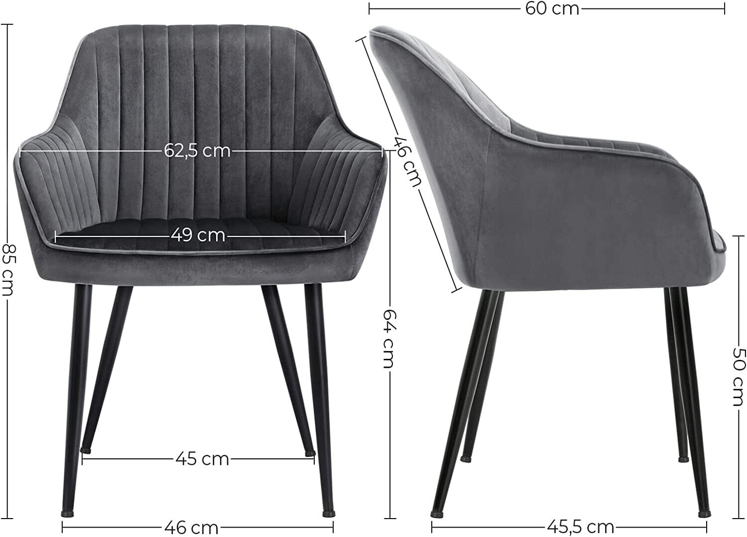 Metal Legs, Dining Chair, Armchair, Upholstered Chair with Armrests