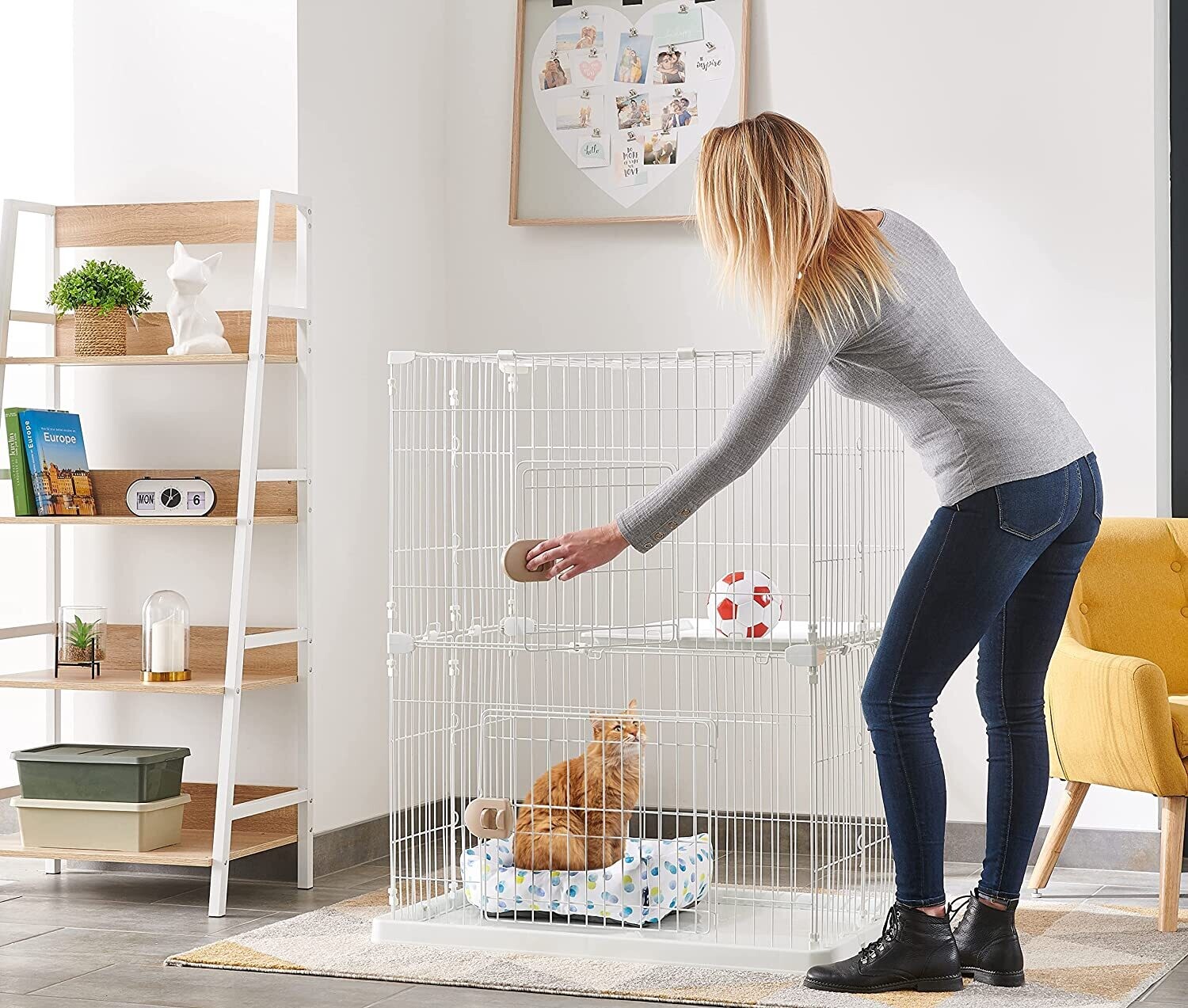 PEC-902 White Pet Cage 2 Levels 2 Entrances 1 Cat Tray