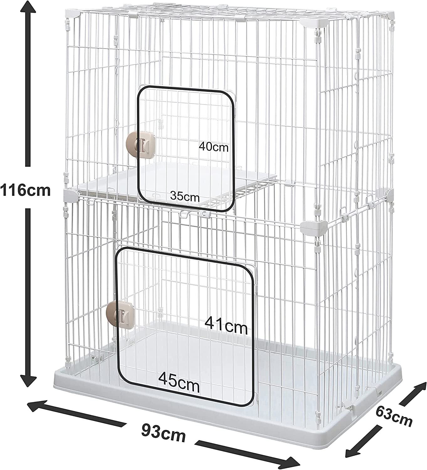 PEC-902 White Pet Cage 2 Levels 2 Entrances 1 Cat Tray