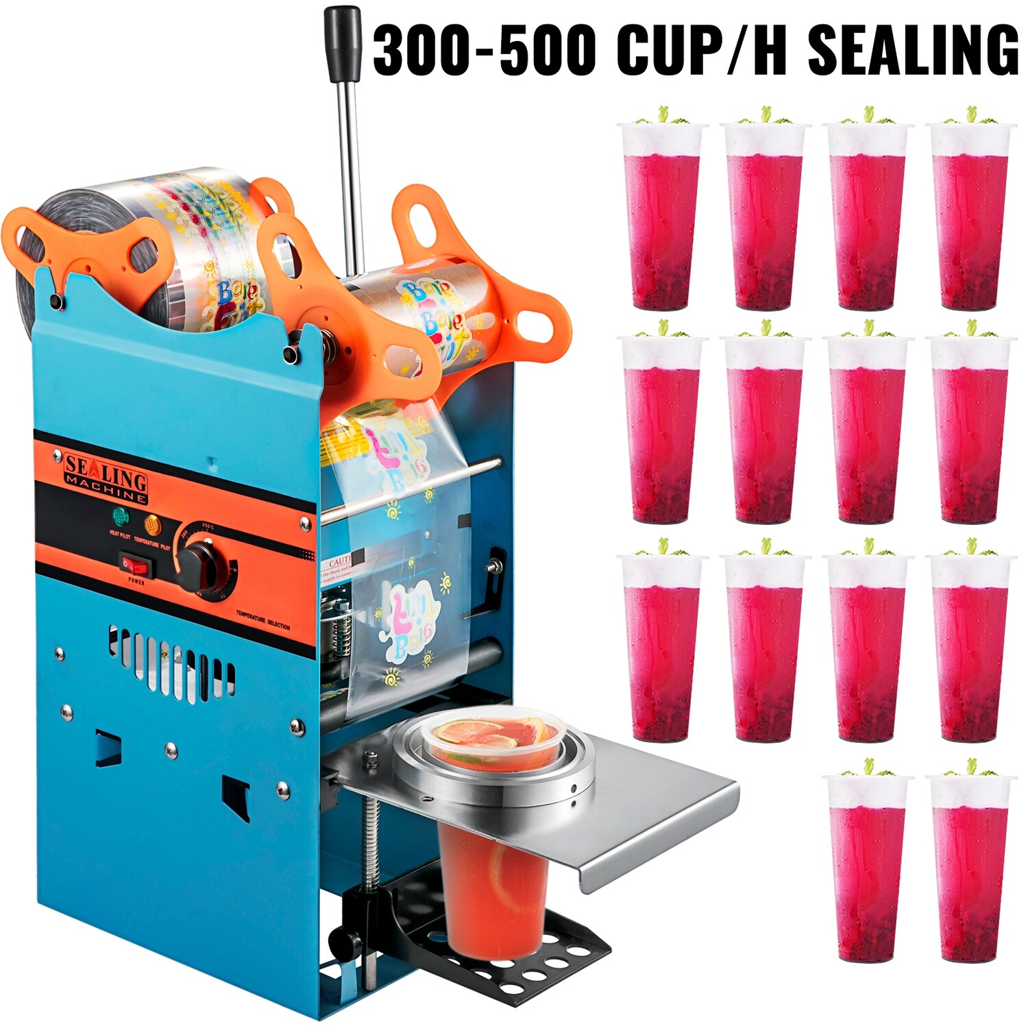 Tea Cup Sealing Machine by Hand Blue Manual Cup Sealer 300-500 Cups/Hour