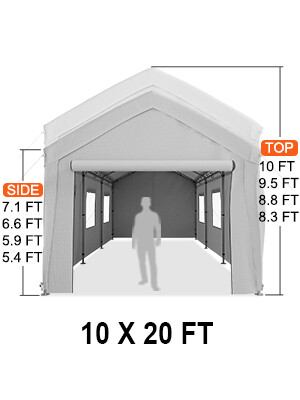 10x20ft Carport Canopy with Sidewalls, Windows, and 8 Sturdy Legs - Gray