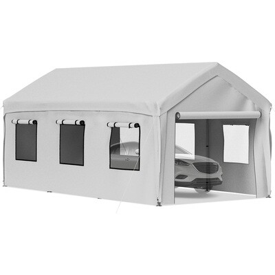 10x20ft Carport Canopy with Sidewalls, Windows, and 8 Sturdy Legs - Gray