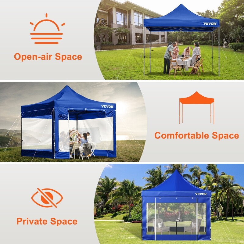 Outdoor Gazebo Tent Pop-Up Canopy Tent 10 x 10 FT with Sidewalls Blue