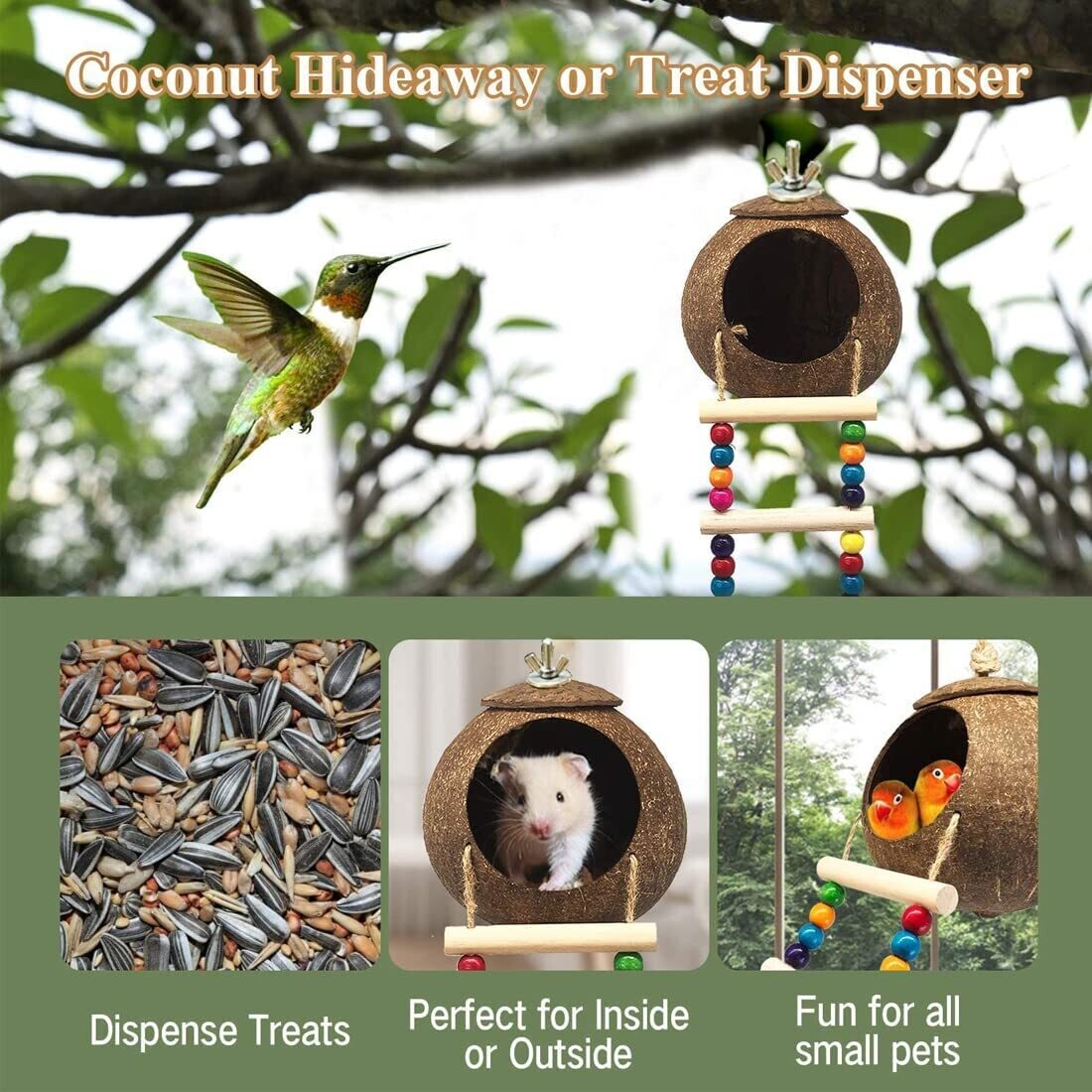 Coconut Shell Climbing Nest, Bird House for Ornamental Birds, Natural Coconut Habitat for Birds