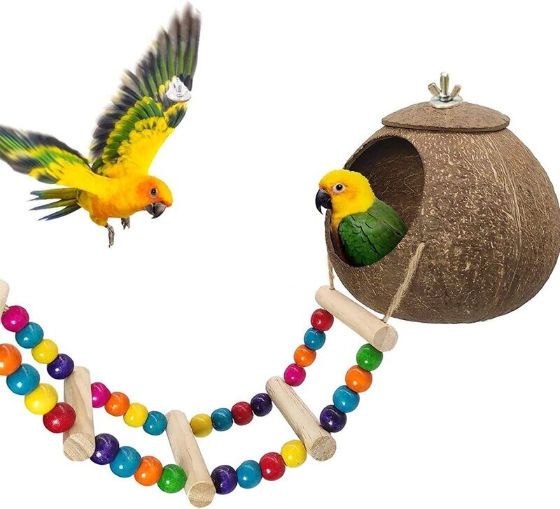 Coconut Shell Climbing Nest, Bird House for Ornamental Birds, Natural Coconut Habitat for Birds