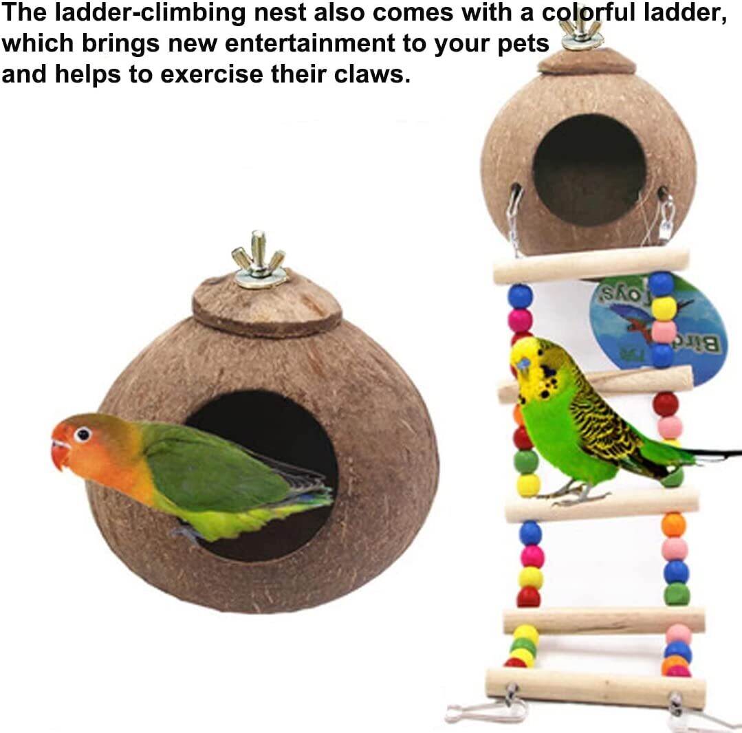 Coconut Shell Climbing Nest, Bird House for Ornamental Birds, Natural Coconut Habitat for Birds