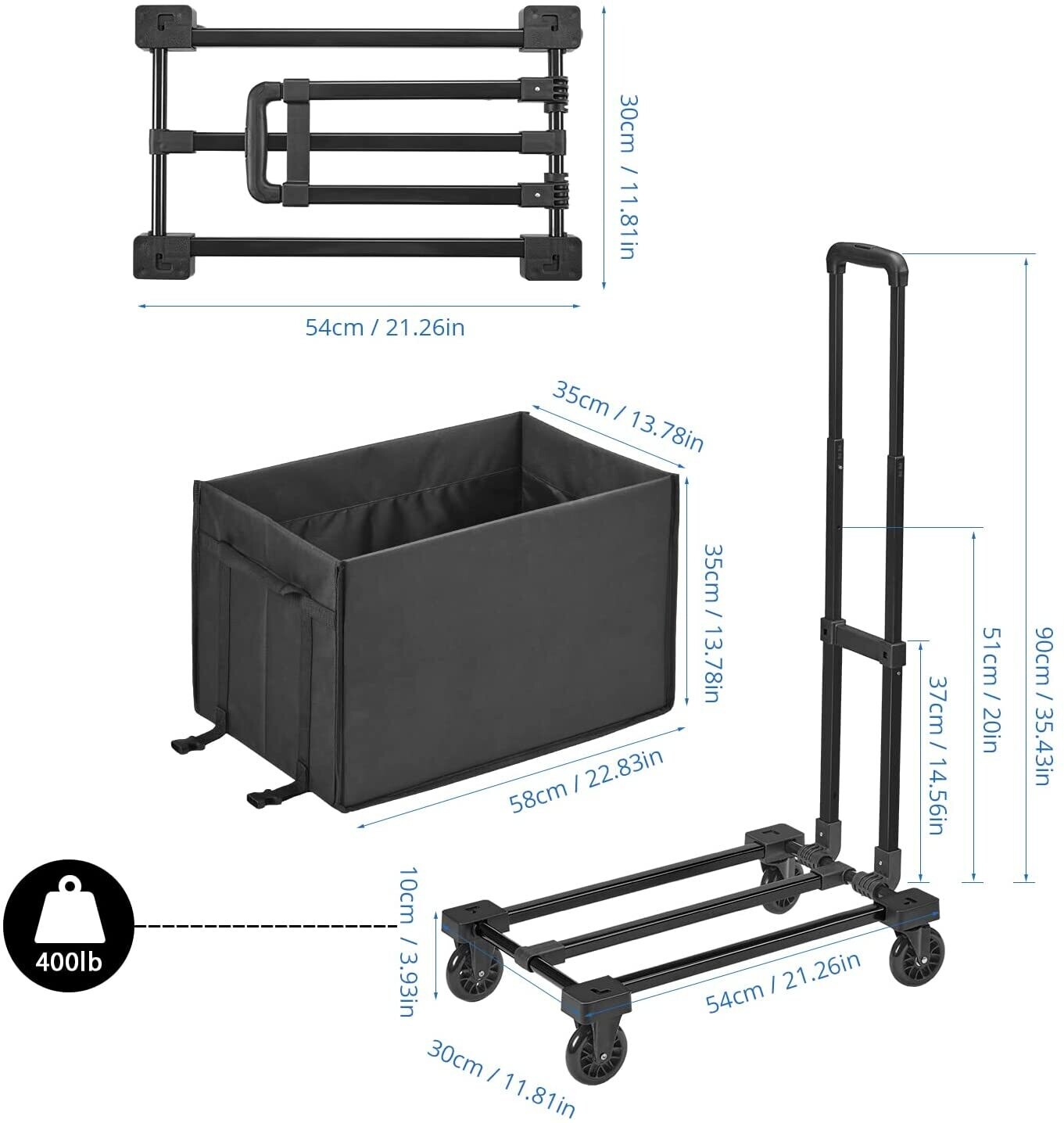 2-in-1 Folding Hand Truck with Bag – Portable Heavy-Duty Shopping Cart for Convenient Transport