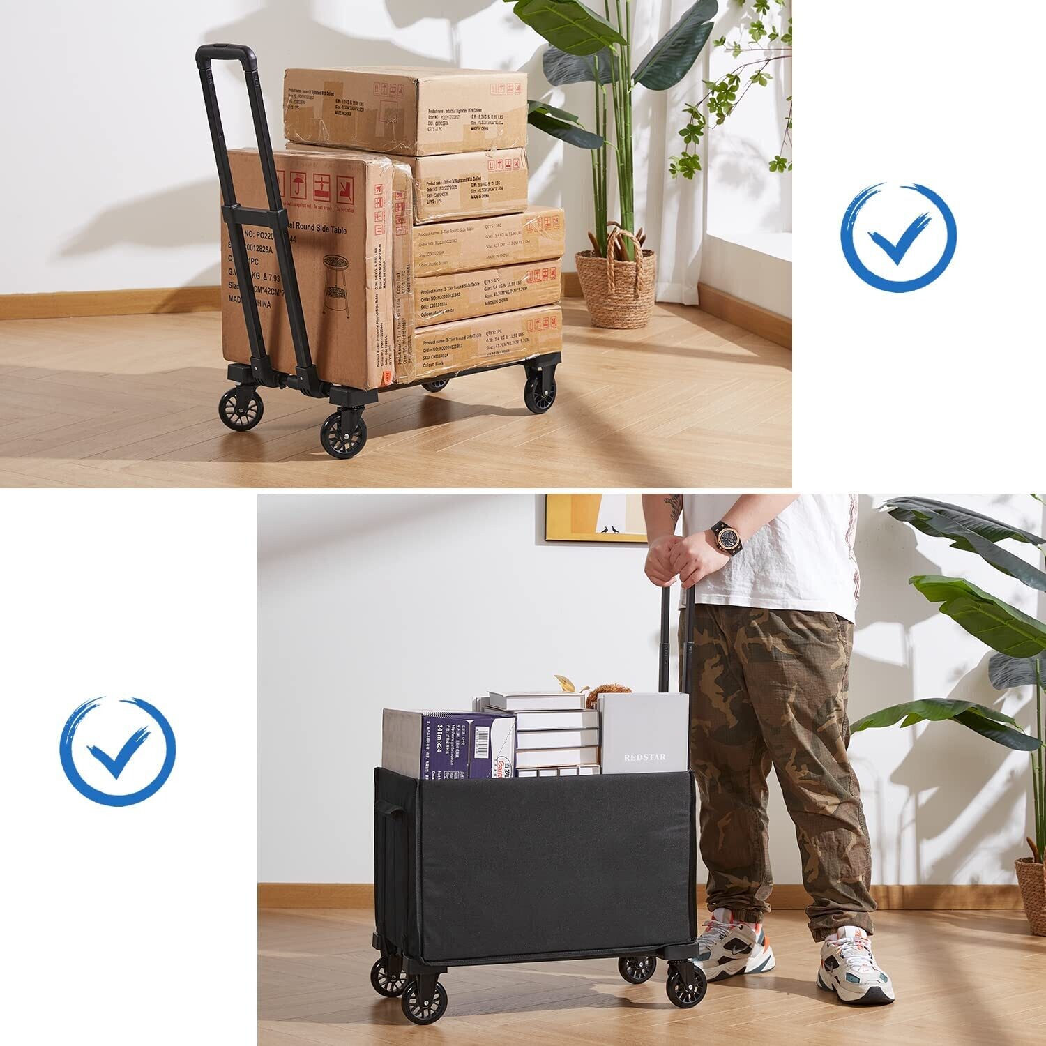 2-in-1 Folding Hand Truck with Bag – Portable Heavy-Duty Shopping Cart for Convenient Transport
