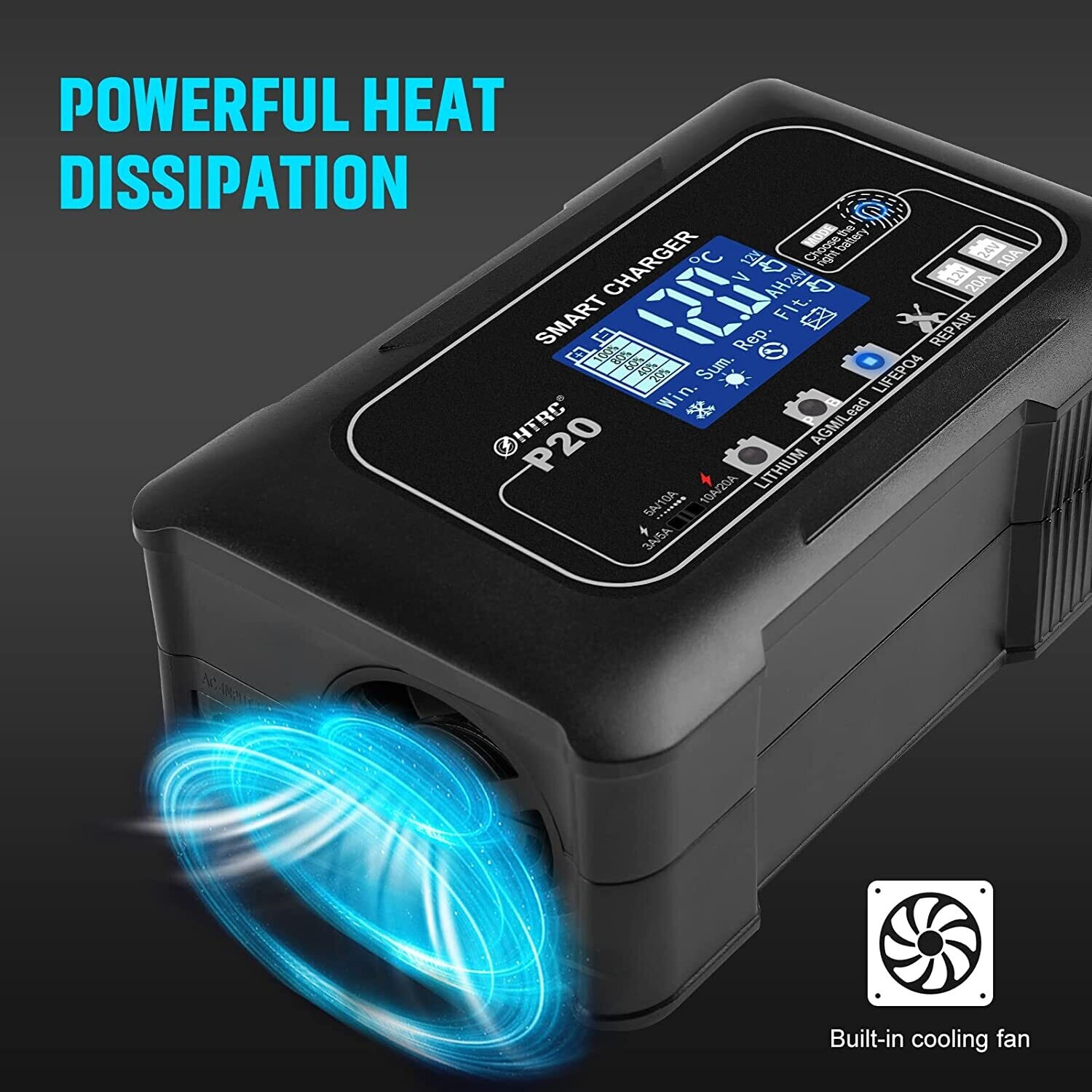 20A 12V/24V Car Battery Charger, Battery Maintainer, and Trickle Charger