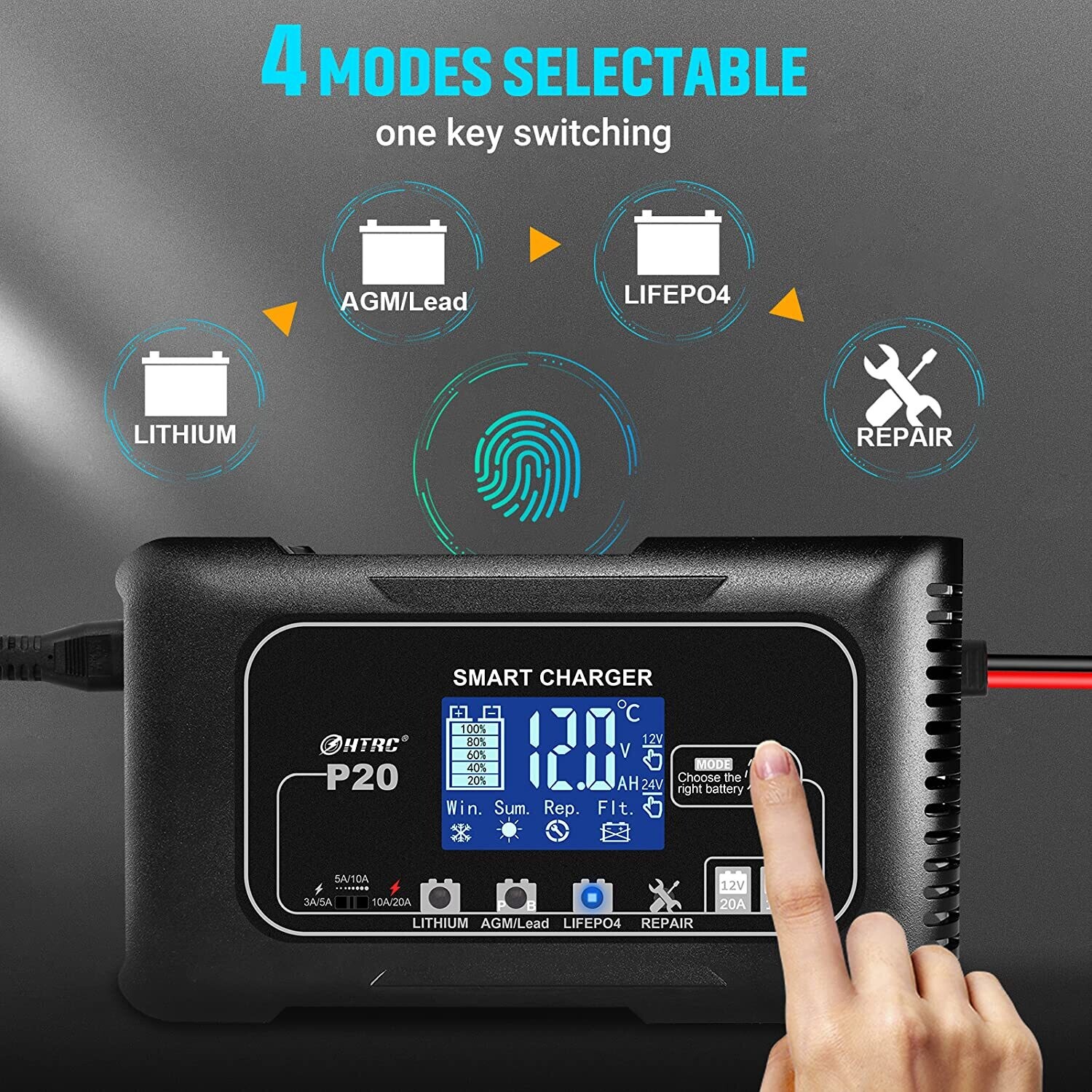 20A 12V/24V Car Battery Charger, Battery Maintainer, and Trickle Charger