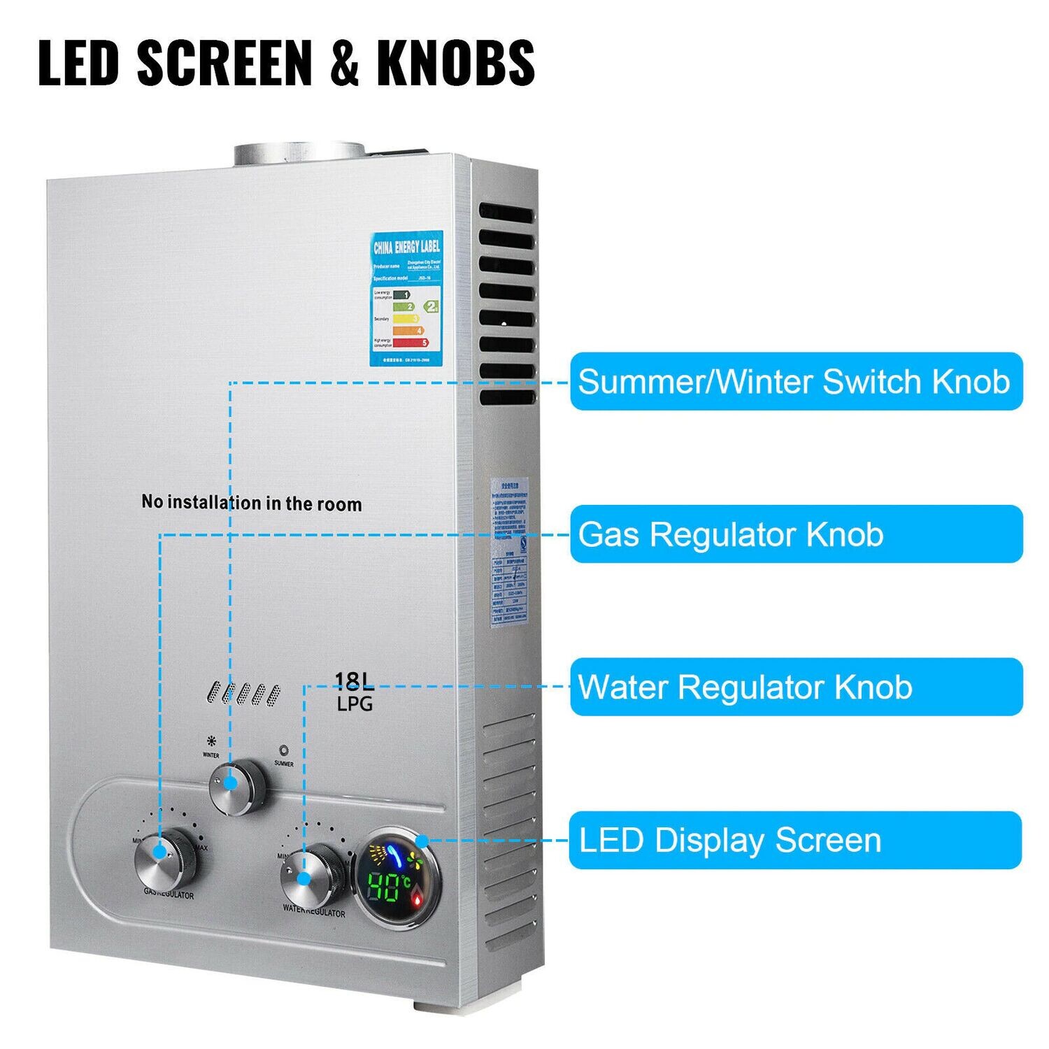 6L/8L/10L/12L/16L/18L/20L Gas Water Heater Capacities for Efficient Hot Water Supply