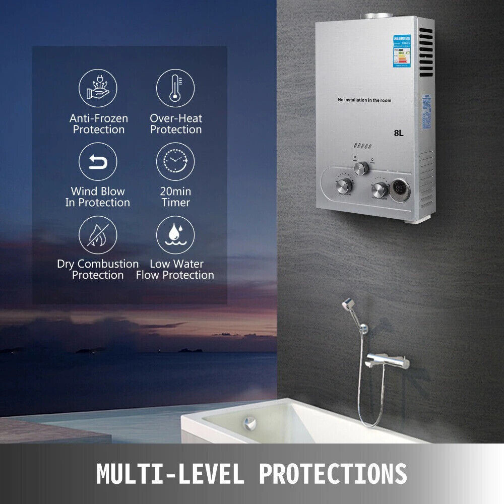 8L LPG Propane Gas Tankless Instant Water Heater - Efficient Hot Water Solution for Home Use with Compact Design